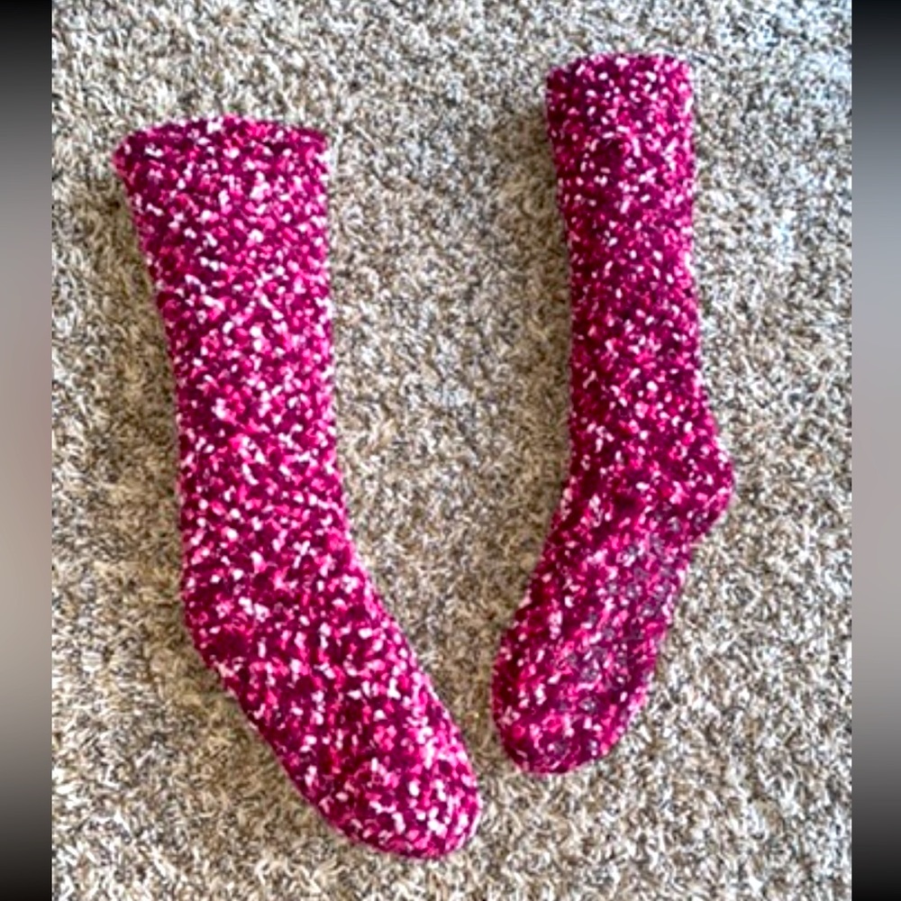 Colorful pink fuzzy socks